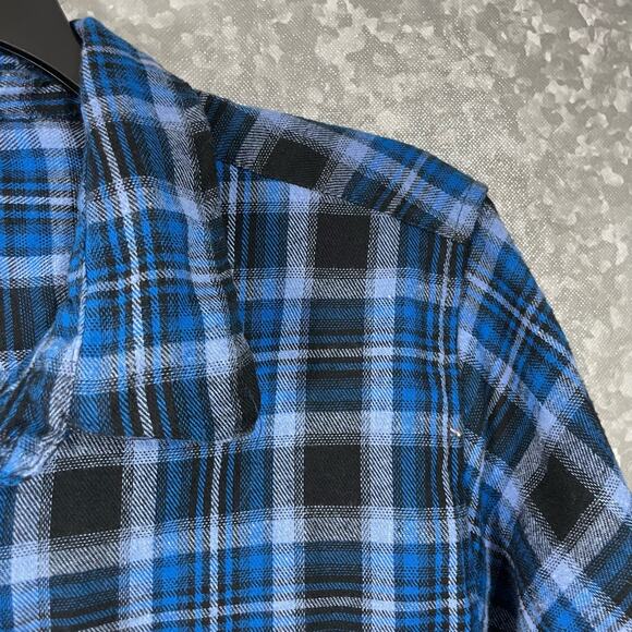 Open Trails Men's Blue Plaid Workwear Flannel Button Up Shirt - Size XL - Grunge - Picture 2 of 5